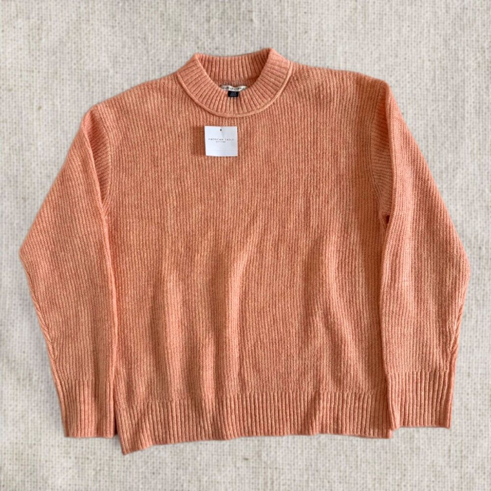 American Eagle Crewneck Sweater Size S Pink Orange NWT Soft Cozy Knit AEO